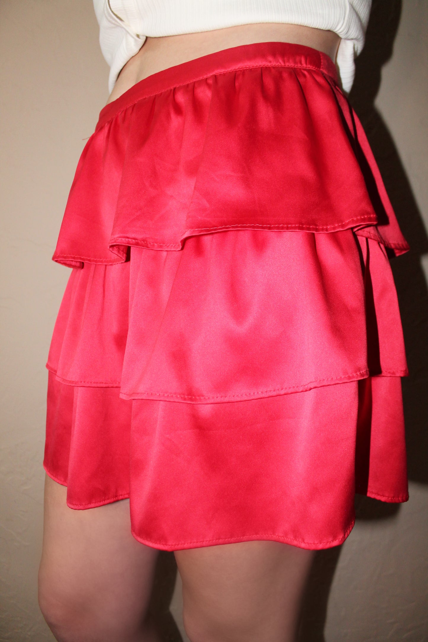 Red Tiered Mini Skirt